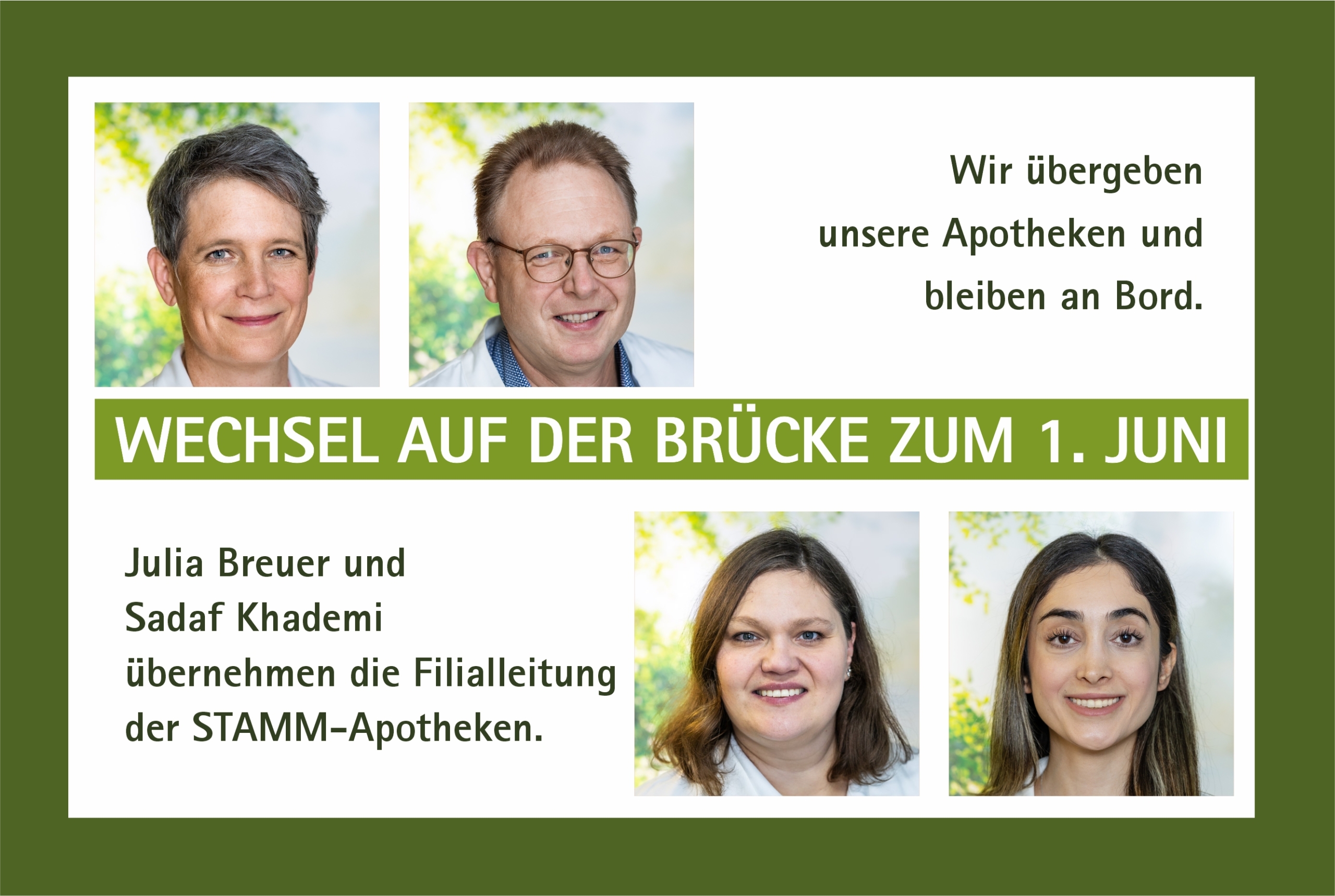 Wechsel auf der Brücke zum 1. Juni